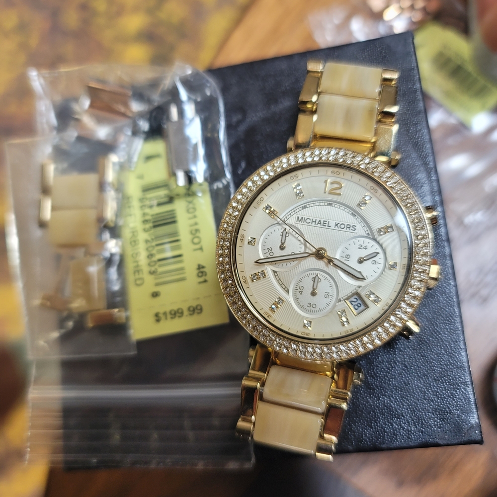 Michael Kors Gold and Cream Chronograph Watch
